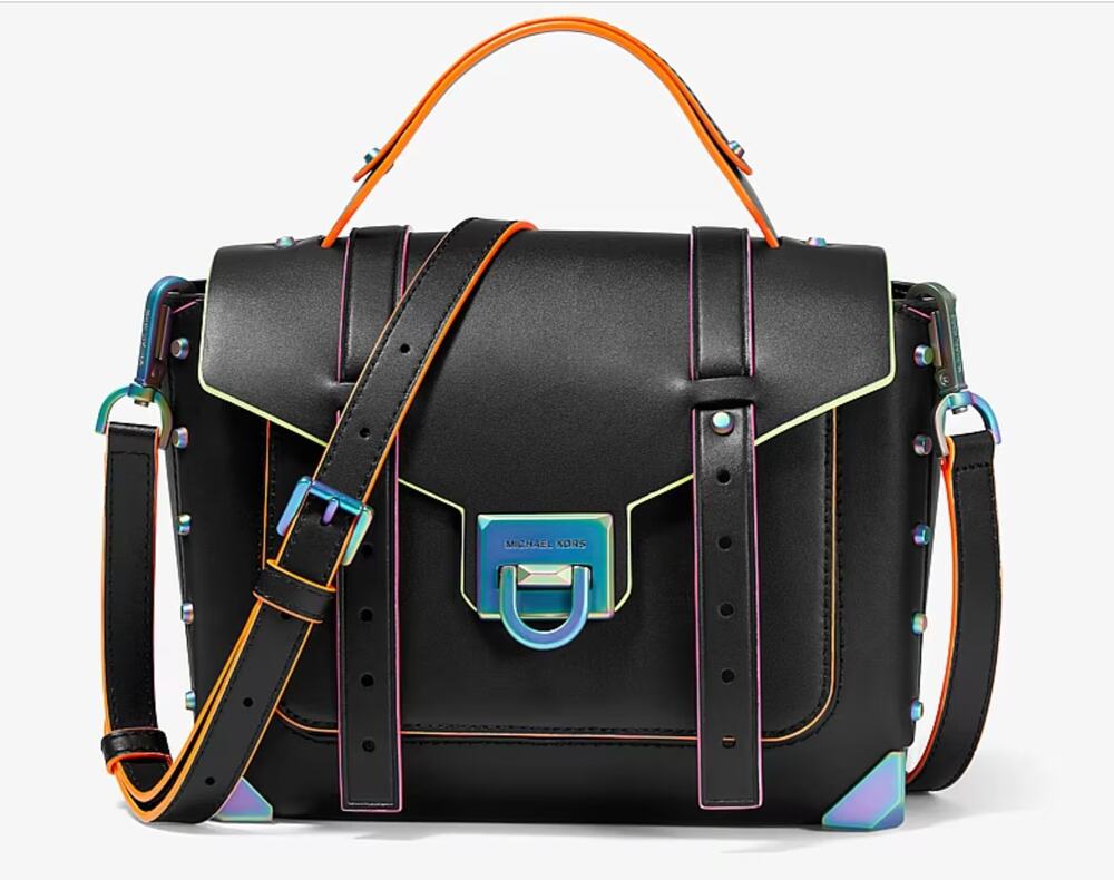 Michael Kors Manhattan Medium School Satchel Black Neon Iridescent NWT